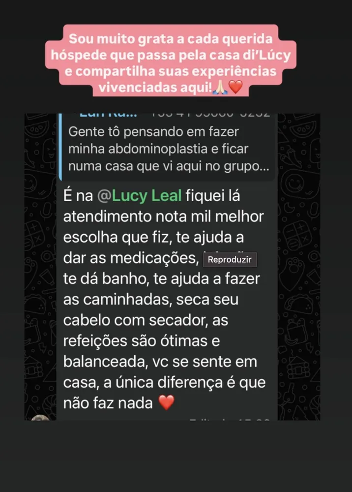 Print de depoimento de hóspede sobre a Casa di Lucy