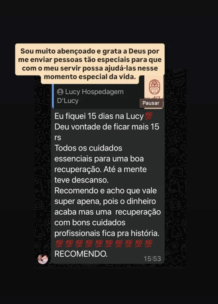 Print de depoimento de hóspede sobre a Casa di Lucy
