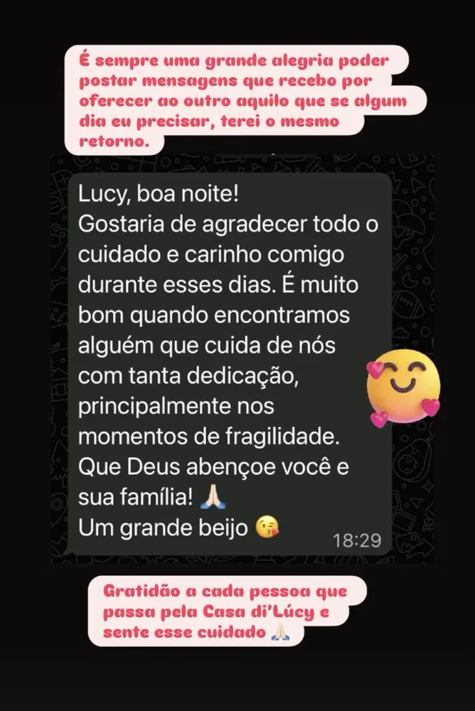 Print de depoimento de hóspede sobre a Casa di Lucy
